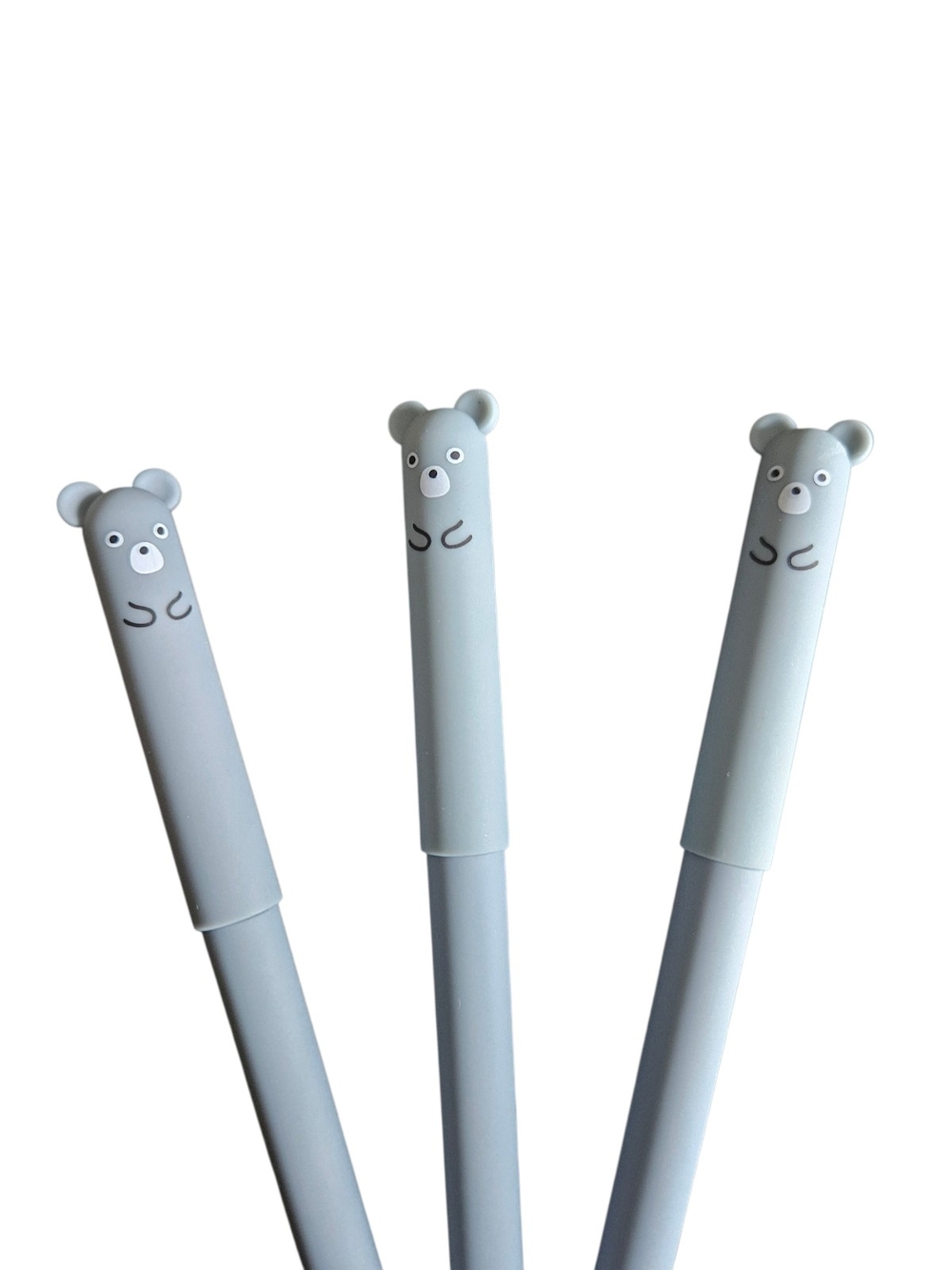 Cute Bear-Top Erasable Pen Set in Light Gray